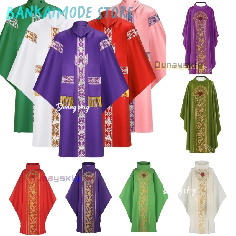 Men Women Medieval Retro Priest Monk Long Gown Cosplay Costume Cross Print Muslim Missionary Cloak Cape Halloween Party Robe