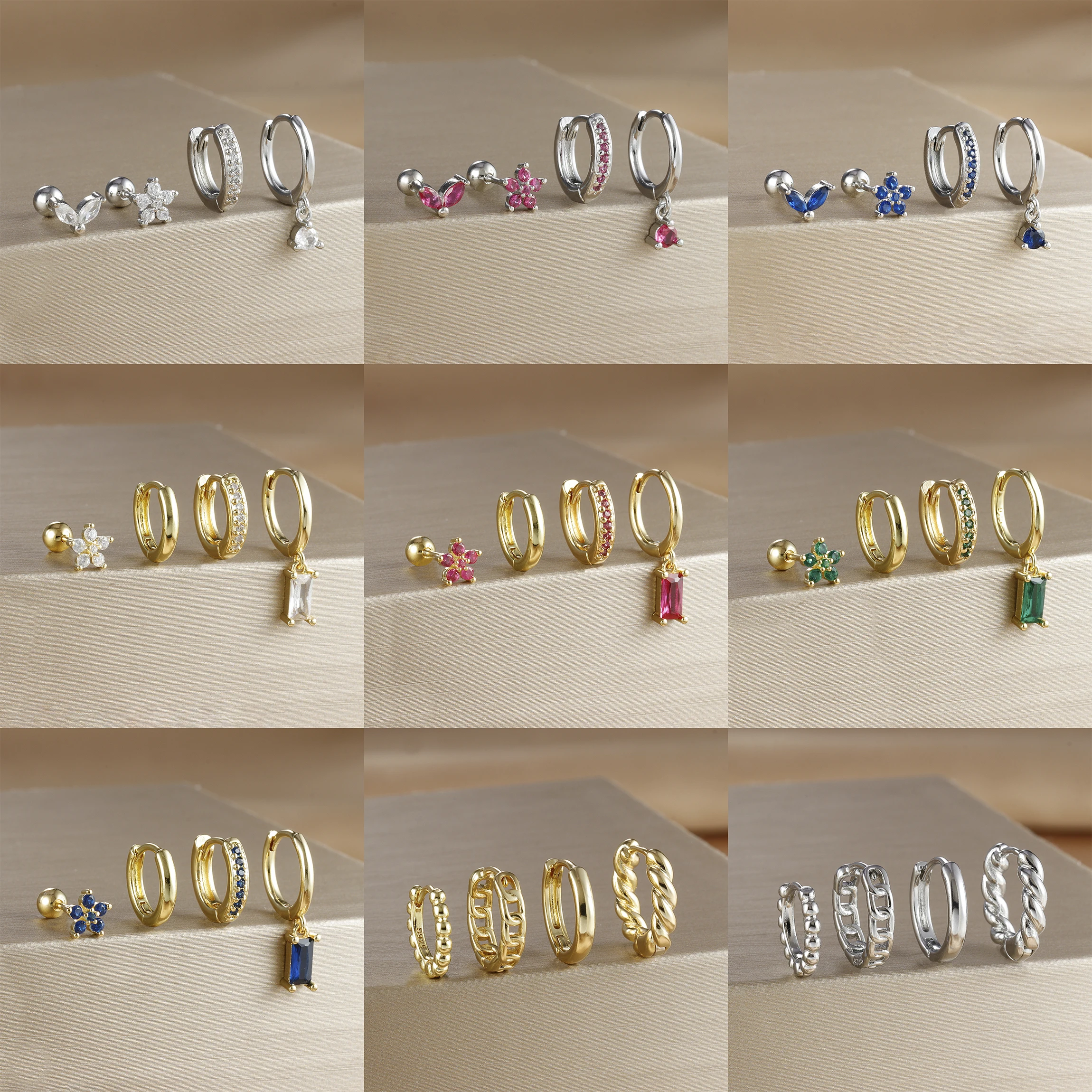 Ensemble de petites boucles d'oreilles géométriques plaquées or 14 carats pour femmes, 4 pièces, mode Punk français, breloque, bijoux de fête en acier inoxydable