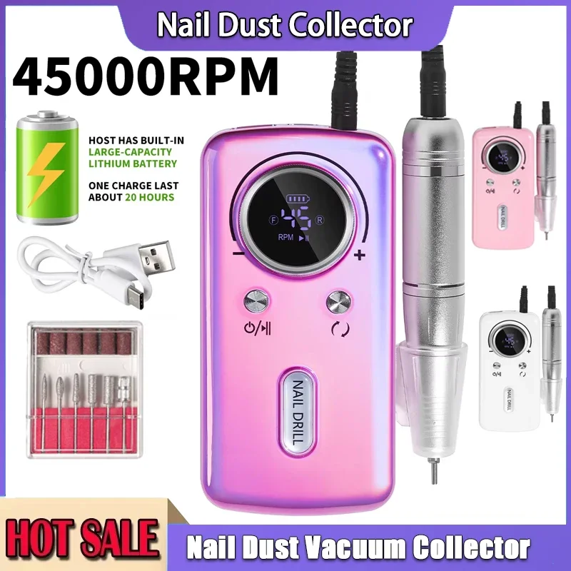 

45000RPM Machine Nail Drill Electric Portable Nail File Rechargeable Nail Sander for Gel Nails Polishing For Home Manicure Salon
