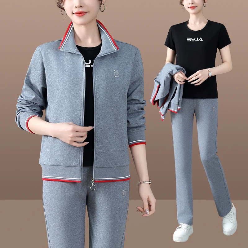 

Новый весенний комплект одежды Ele 2025 для мам: модный спортивный костюм из полиэстера и хлопка с длинными брюками