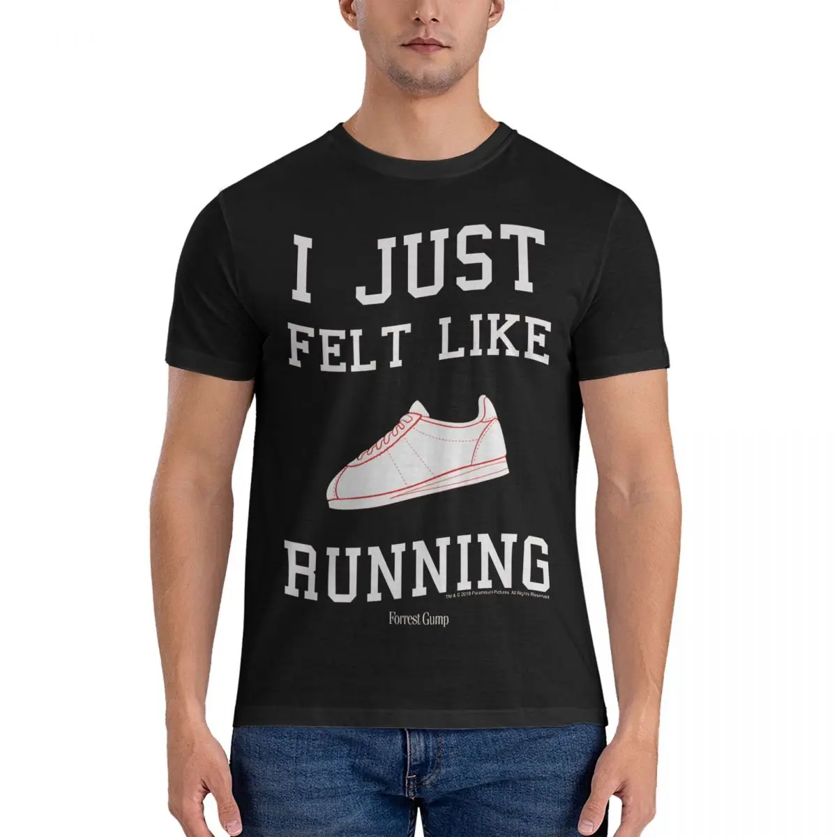 Vintage I Just Felt Like Running Quote T-Shirt Men Crew Neck  T Shirt Forrest Gump Short Sleeve Tees Birthday Present Clothes