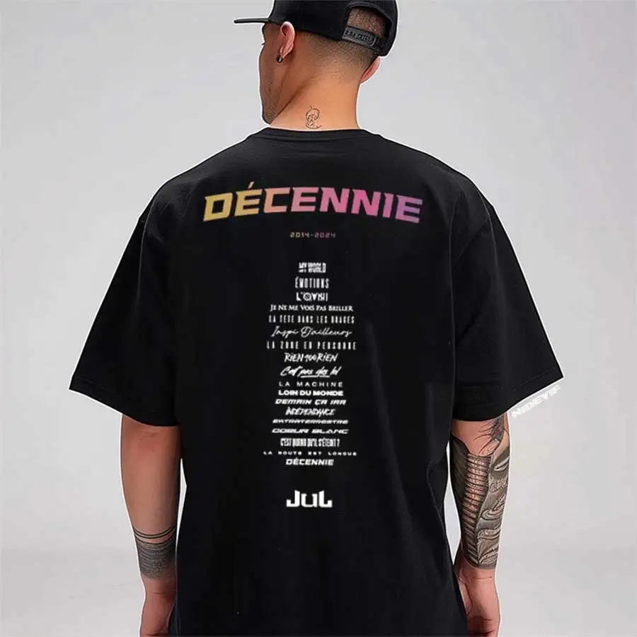 Футболка France Rapper Jul Tour 2025 для мужчин и женщин, уличная одежда в стиле хип-хоп, топы большого размера, футболка из 100% хлопка JUL12