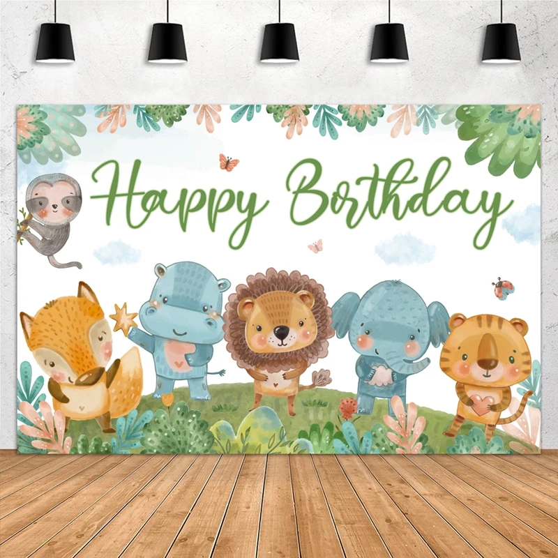 1.5M Jungle Safari Animal Background Banner Birthday Party Decoration Kids Baby Shower Wild One Woodland Party Backdrop Decor