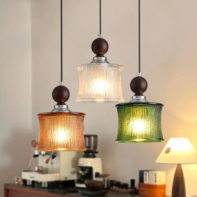 

Vintage Japanese Wabi Sabi Style Walnut and Glass Hanging Lamp Minimalist for Dining Bar Bedroom Entryway Ceiling Light Led Lamp