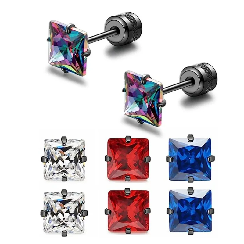 2/12pcs Hypoallergenic Titanium Steel Stud Earrings for Men Women, Zirconia Screw Back Earrings, Cartilage Tragus Ear Piercings