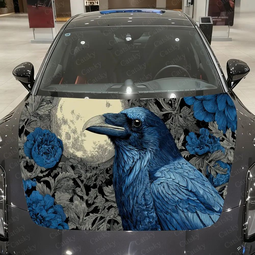 

Car Decal Blue Raven with Moon & Florals - Mysterious Nocturnal-Dark Fantasy Car Hood Sticker, Waterproof Self - Adhesive PVC Gr