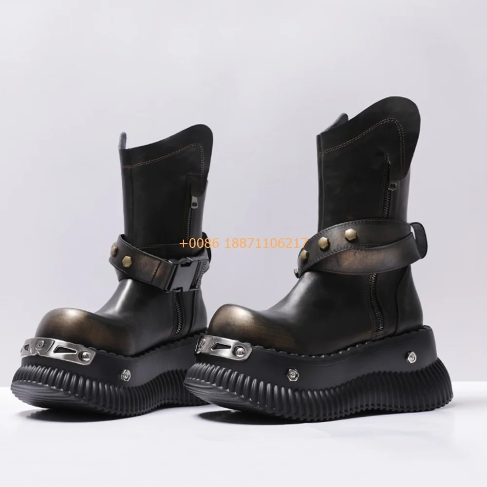 Cyberpunk Women's Motorcycle Boots 2024 Autumn Thick Sole Round Street Rock Rivet Knight Boots Fashion Sports Casual Short Boots