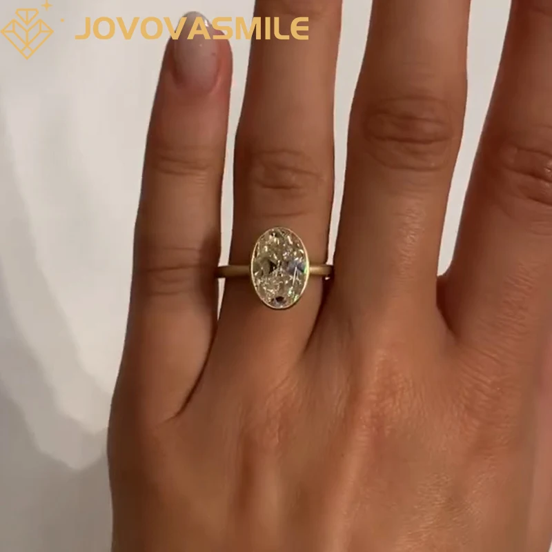 

JOVOVASMILE Vintage White Moissanite Bezel Ring 4.7 Carat 12x8mm Old Mine Oval Cut 18k Real Gold 585 Solitaire Rings Fashion