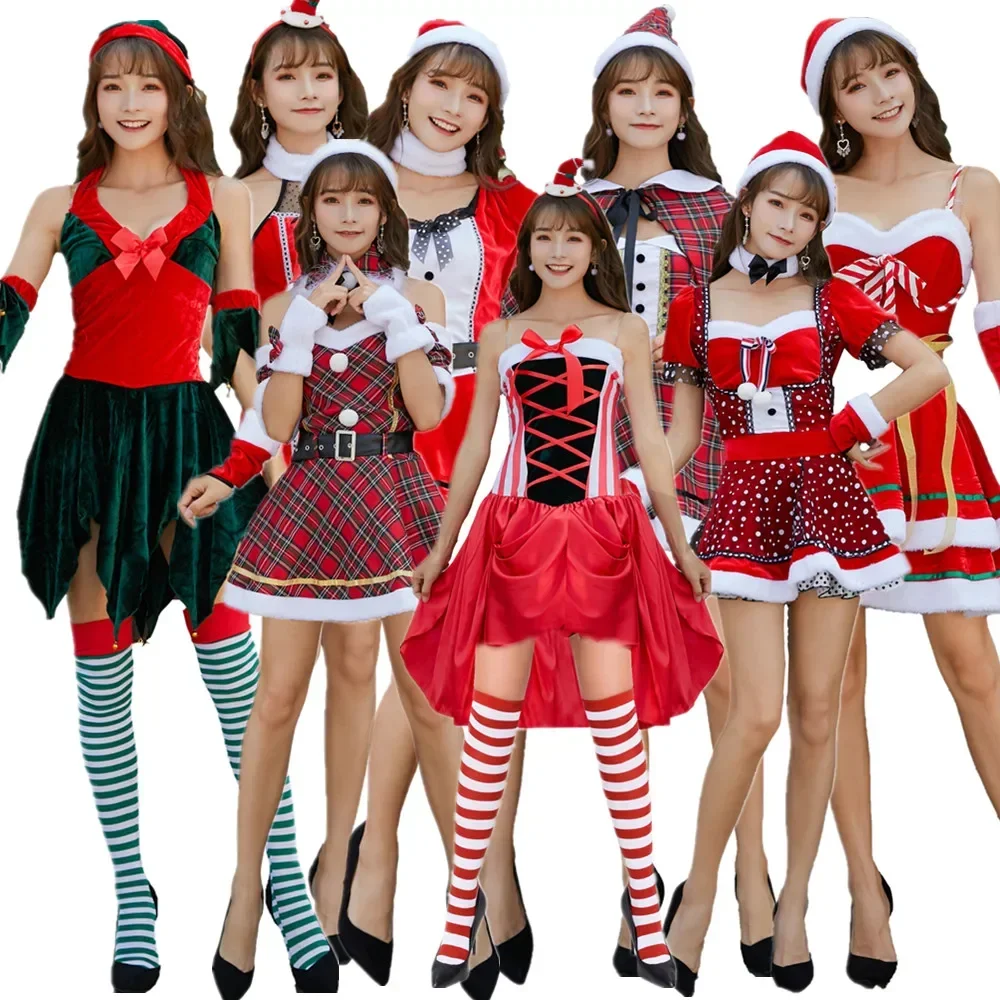 Adults Lady Women Santa Claus Costumes Sexy Velvet Christmas Suit Female Santa Claus Cosplay Xmas Party Fancy Dress