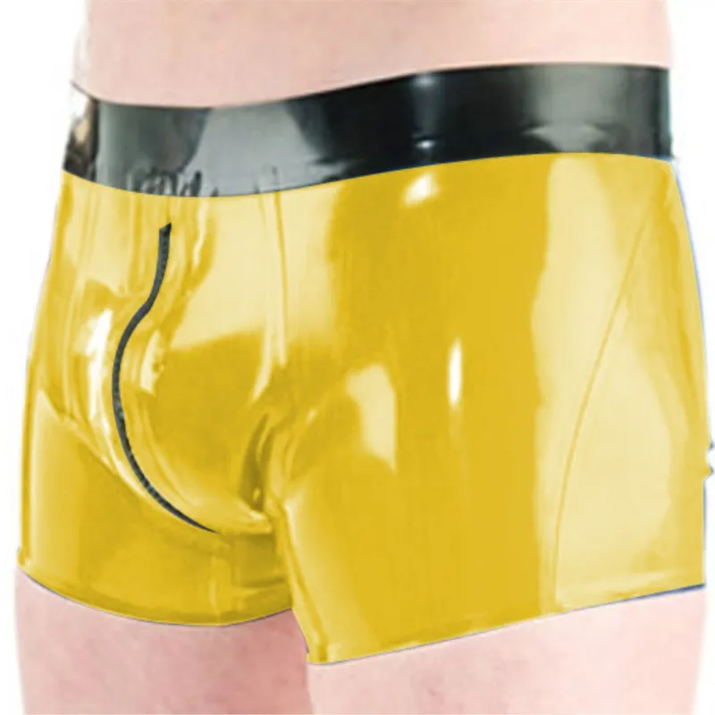 Latex 100% Pure Natural Rubber Underwear Boxer Shorts Briefs Handmade Zipper Men Short Pants Size