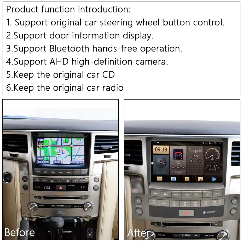렉서스 LX570 2007 2008 2009 2010 2011-2015용 9인치 카플레이 오토 안드로이드 14 멀티미디어 스테레오 플레이어, 스크린 카 라디오 GPS 헤드 유닛