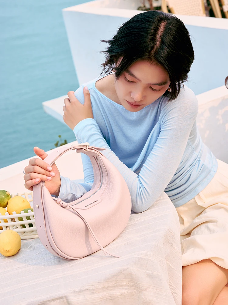 Amazing Song Original Design Half Moon Bag Small Top Grain Leather 2026 New Fashionable Women's Bags