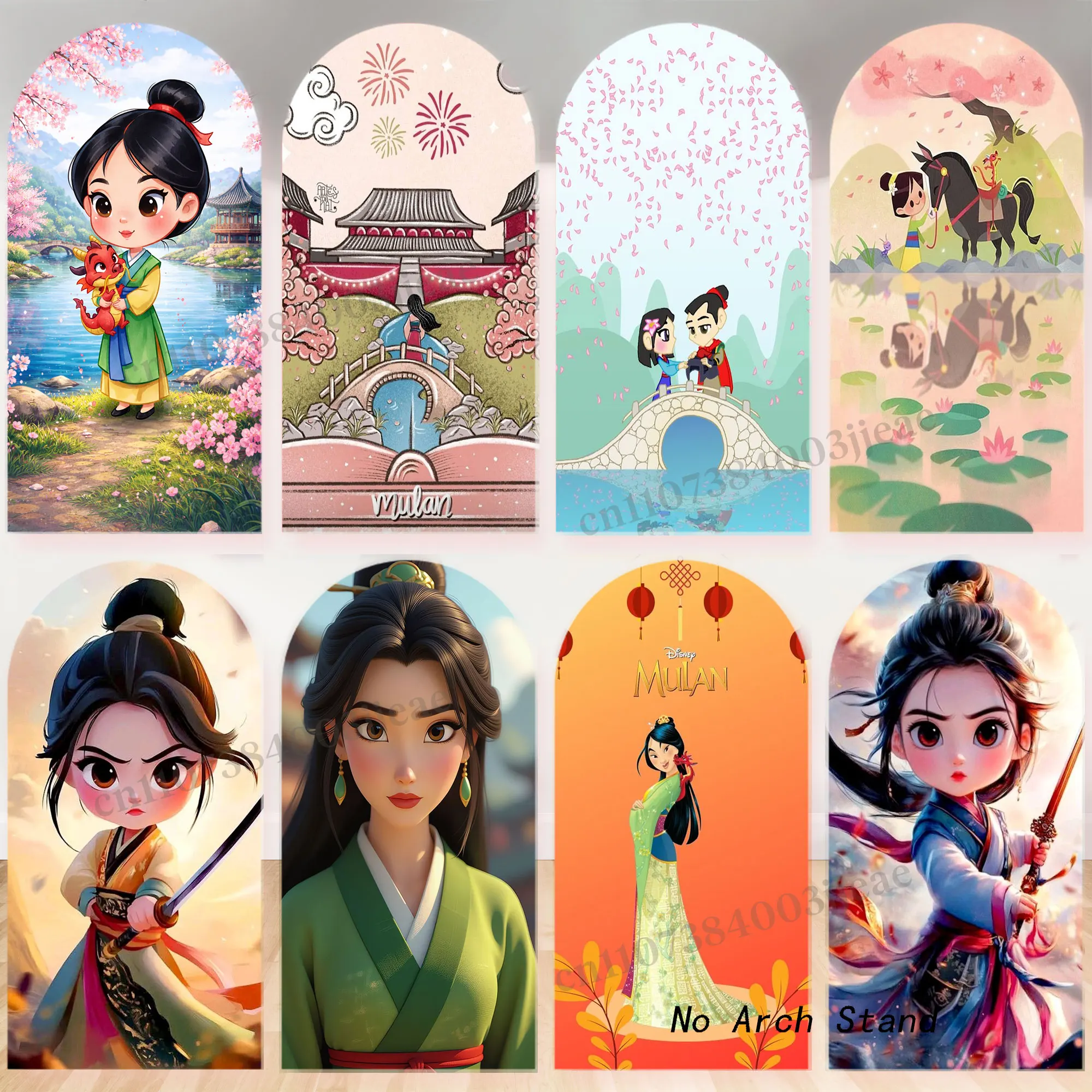 

Princess Mulan Theme Arch Background For Girls 1st Birthday Party Decorations Banner Stretch Fabric Photography Backdrop Props