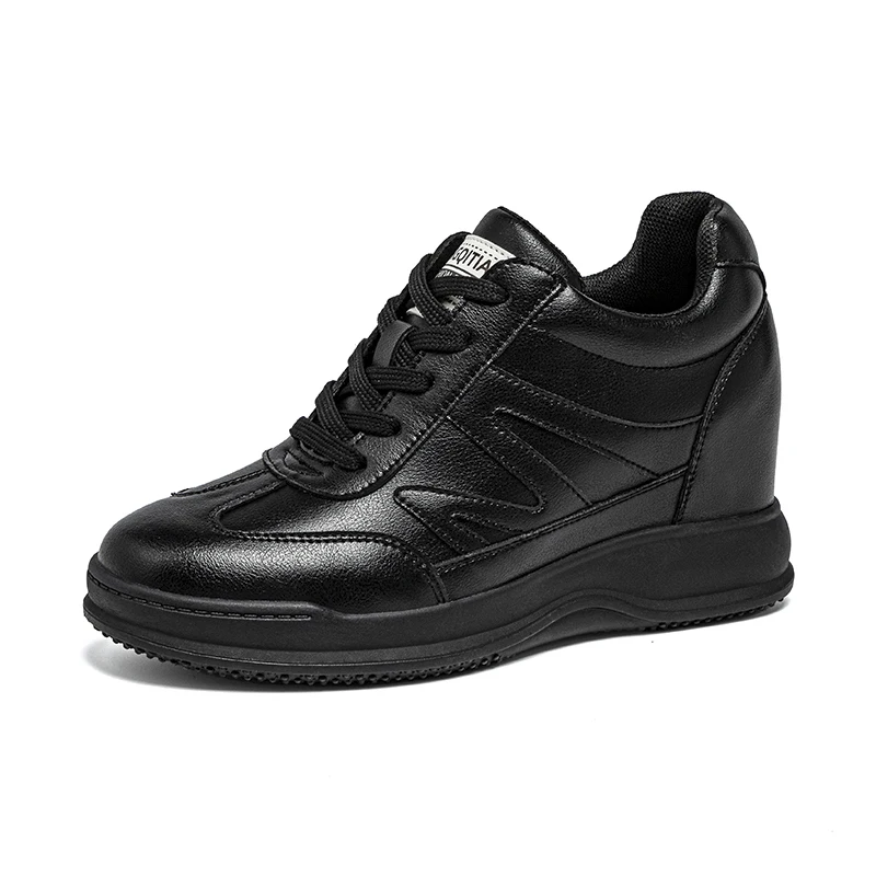 

7cm Women Shoes Chunky Sneakers Out Genuine Leather Casual White Wedge Shoes Platform Heel Pumps Mujer Bombas Breathable