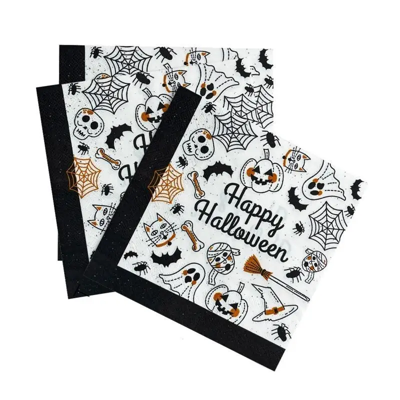 E8BD 20Pcs/12Pcs Halloween Decoupage Paper Napkins Pumpkin Skull Bat Paper Tissues