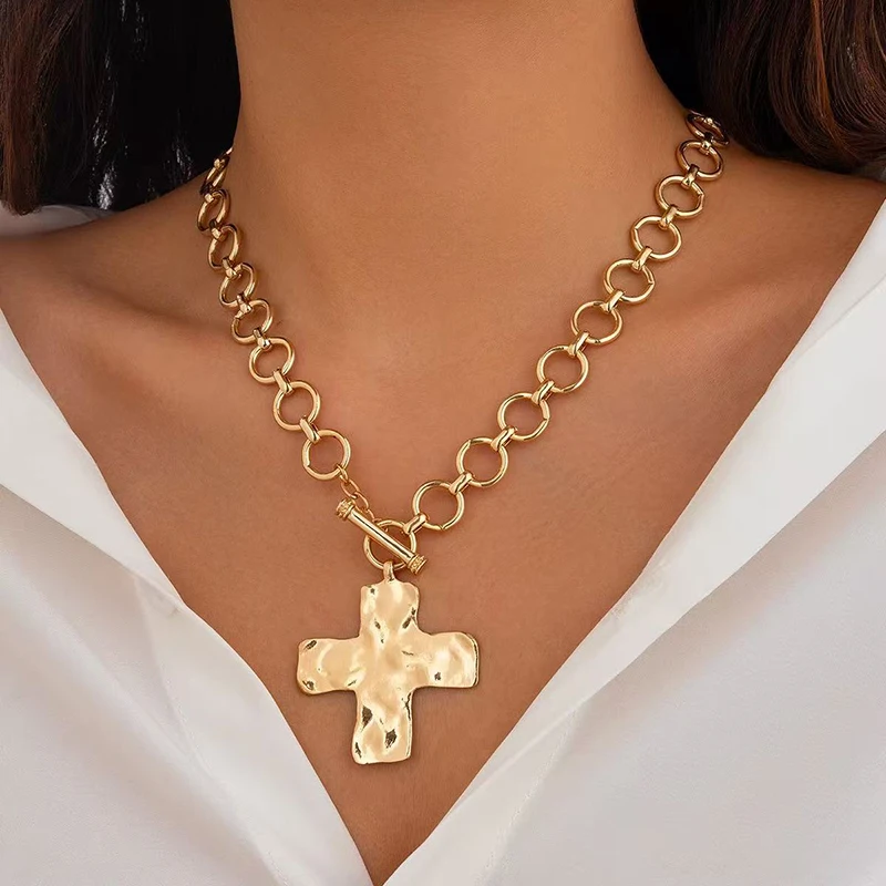 Hot sale Gold Layered Chunky Cross Necklace for Women Cross Layering Pendant Statement Necklace view 4