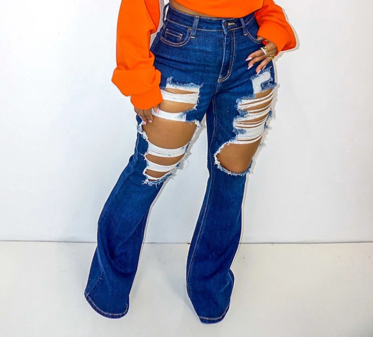 

2023 High Elastic Hole Fashion Sexy Hollow Denim Trousers Ladies Jeans Women's Clothing