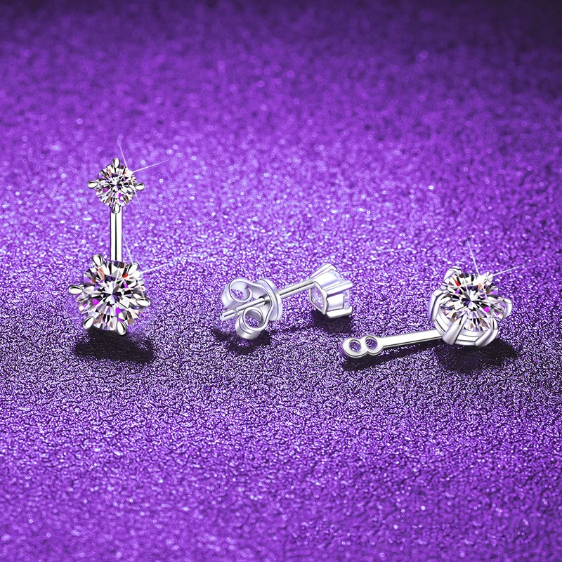 

S925 Silver White Gold Plated 1.3CT D Color Moissanite Classic 6-Prong 2-in-1 Convertible Earrings for Women, Exquisite Jewelry.