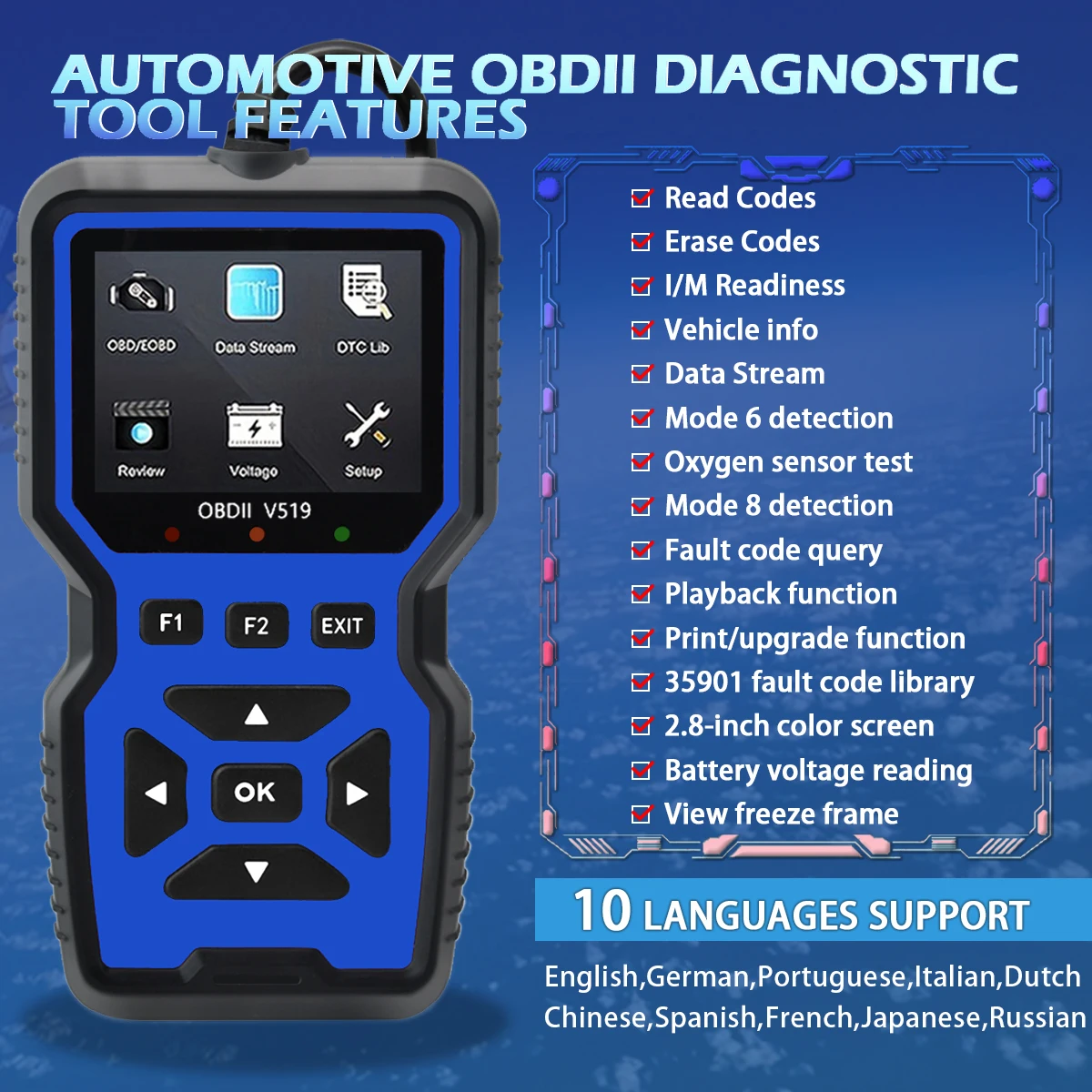 Car OBD2 Scanner Diagnostic Tool Code Reader, Car Voltage Tester Engine Fault Code Scanner, Charging Tester Diagnostic Tool V519