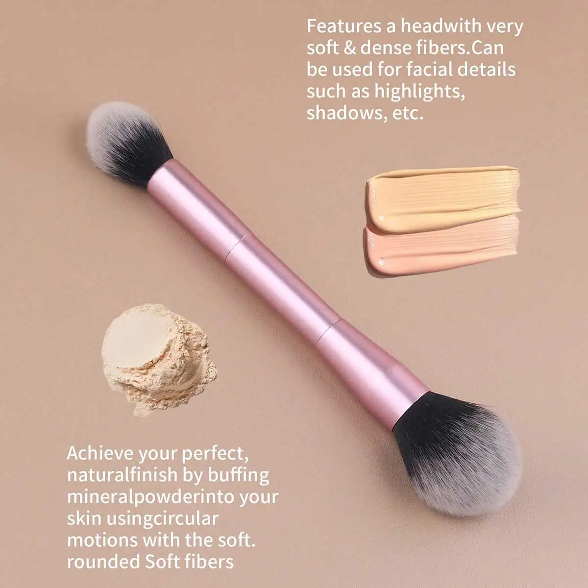 2pcs Professional Dual-Ended Face Makeup Brush Set, Powder Brush & Blush Brush, Soft Fibers, Portable, Travel Makeup Tools,Found