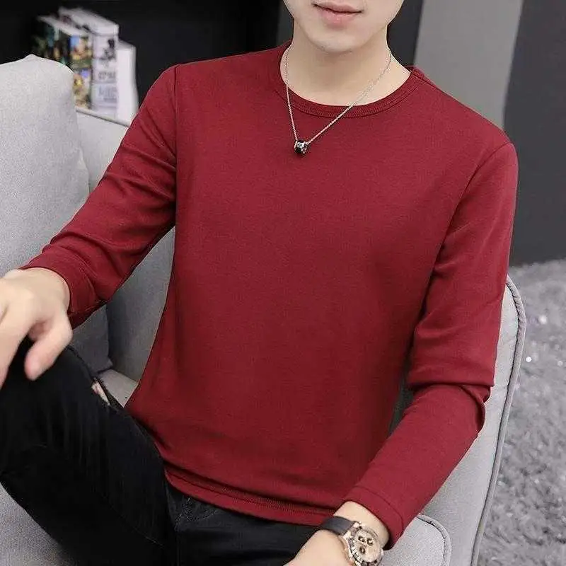 

Весна-Осень 2023, мужская футболка Long Sve, модальный цвет, приталенная, модная повседневная одежда для подростков, Qui Dry