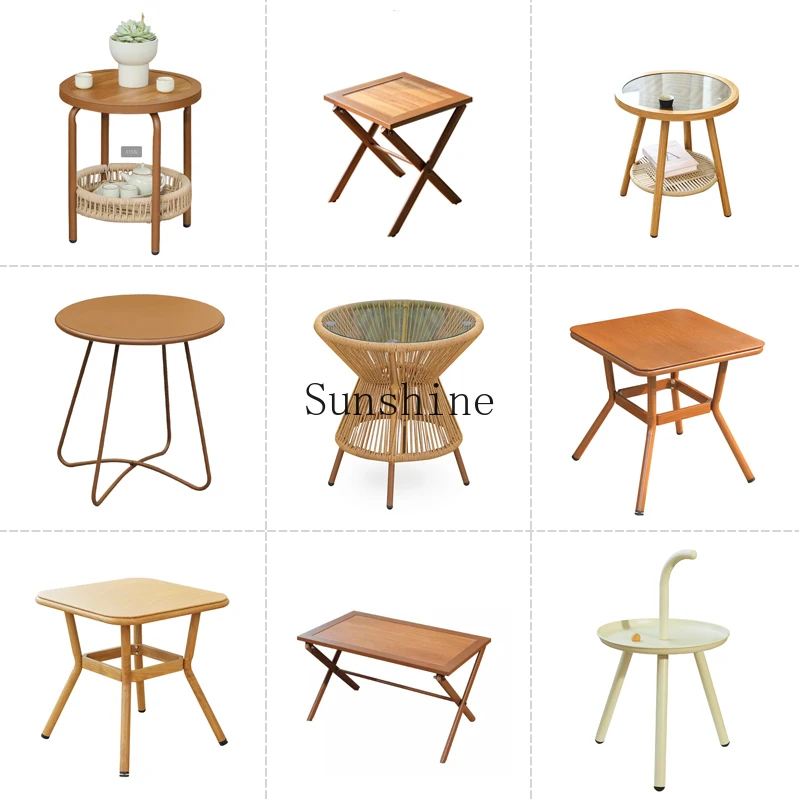 

Outdoor coffee table round balcony small table and chairs imitation wood bed and breakfast outdoor garden small round table