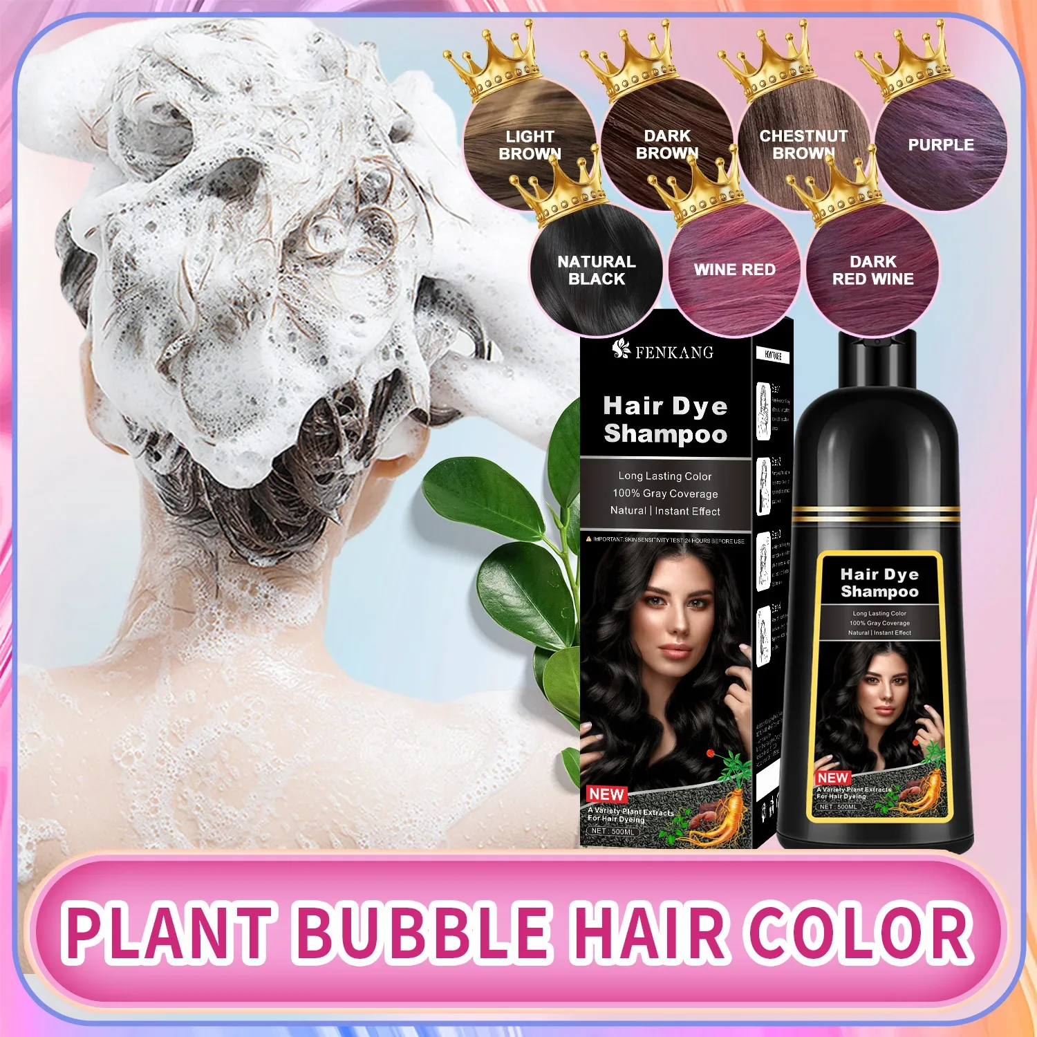 Sdotter 500ml 3in1 Hair Dye Shampoo Natural Black Hair Dye Covering White Herbal Components 7 Color for Women and Men New