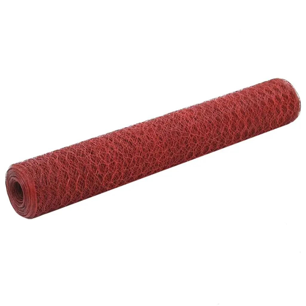 Red PVC Coated Chicken Wire Fence - 25m x 1m Durable Steel Netting