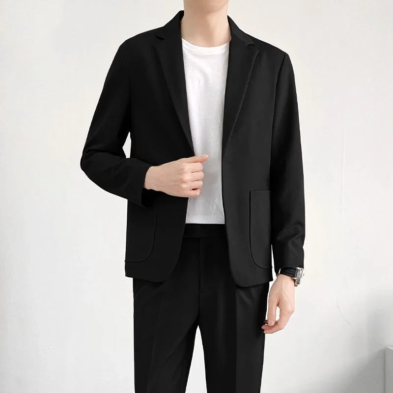 Korean Loose Fitting Oversized Suit Set for Men, High-end Jacket and Pants, Solid Color Suit Set