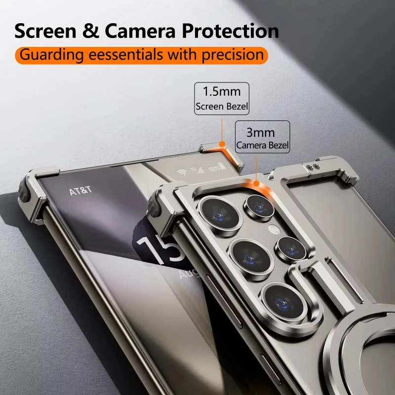 حافظة لهاتف سامسونج جالاكسي S23 S24 S25 Ultra Plus MagSafe غطاء ممتص للصدمات بإطار من سبائك الألومنيوم