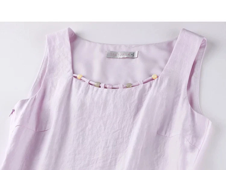 SENTUBILA Damen Ärmelloses Midikleid 2026 Sommer Elegantes Minimalistisches Ausgeschnittenes Perlenbesetztes Kleid mit Quadratischem Ausschnitt und Plissee-A-Linie 162LP6225 – Detail 31
