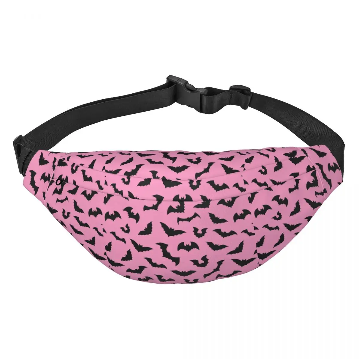 

Pastel Goth Pink Black Bats Fanny Pack for Women Men Halloween Witch Sling Crossbody Waist Bag Travel Hiking Phone Money Pouch