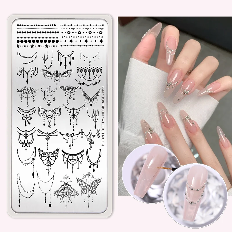 แผ่นปั๊มสร้อยคอผีเสื้อลายดอกไม้เล็บเทมเพลตการพิมพ์ภาพเครื่องมือแต่งเล็บ