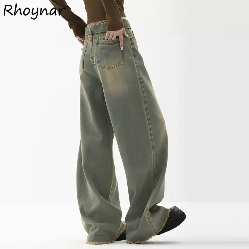 

Широкие джинсы женские весенние для девочек винтажный дизайн с высокой талией для мытья полов на меховой подкладке корейский стиль простые повседневные универсальные популярные уютные