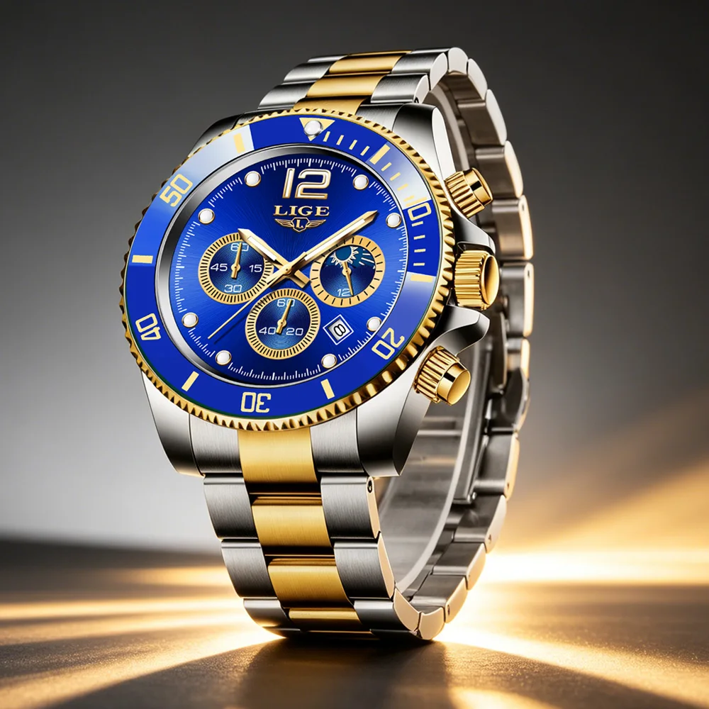

Mens Watches LIGE Top Brand Luxury Watch for Men Waterproof Sports Steel Chronograph Quartz Wristwatch Relogio Masculino+Box