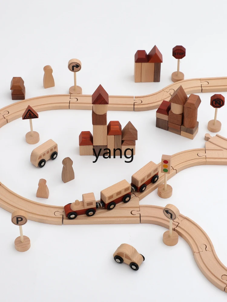 CX Solid Wood Toy Gift Baby Rail Car Toy Educational Building Blocks Boy Train Toy