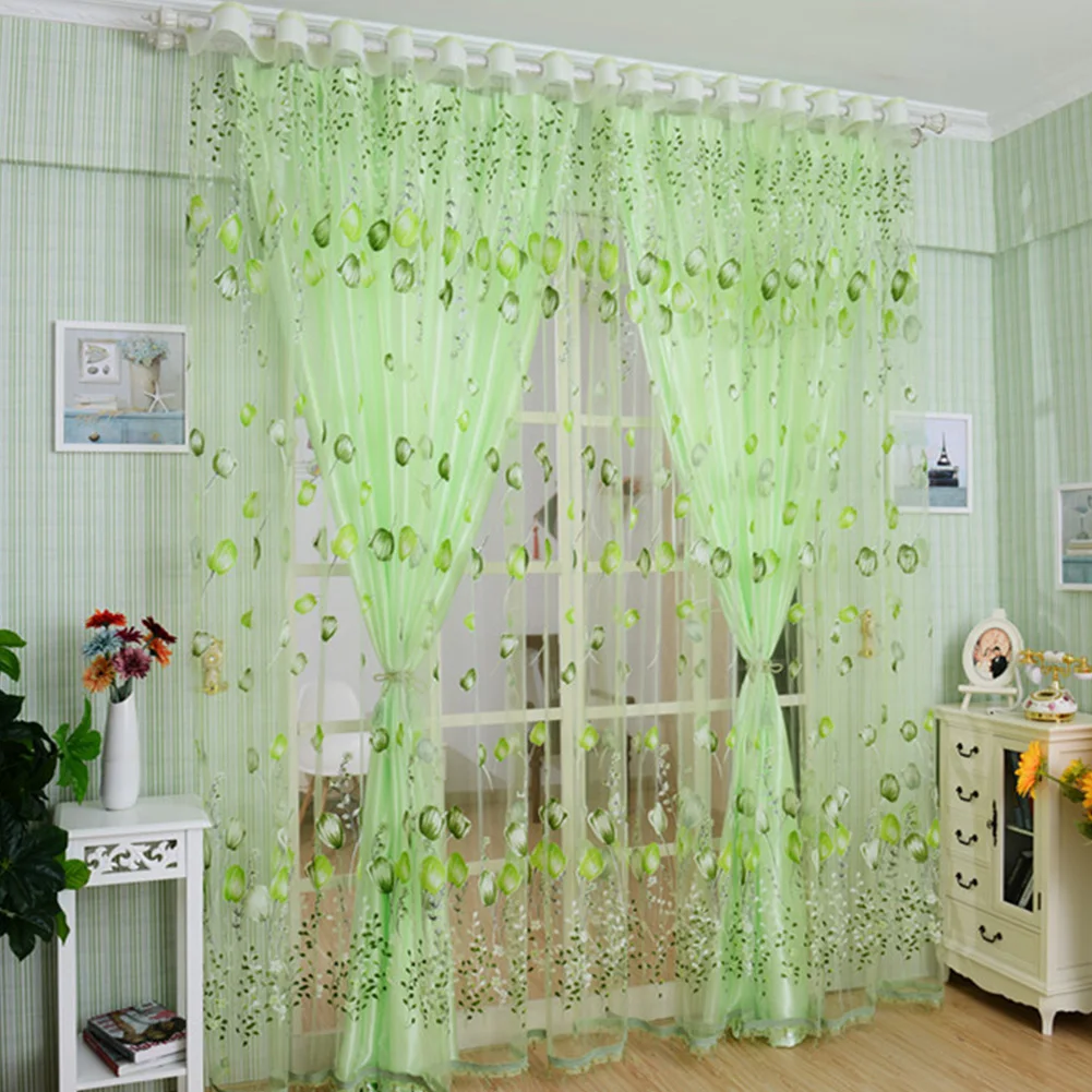 

Window Curtain Panel Romantic Tulips Window Voile Curtain Creative Floral Translucent Tulle Door Drape Blue Home Decor