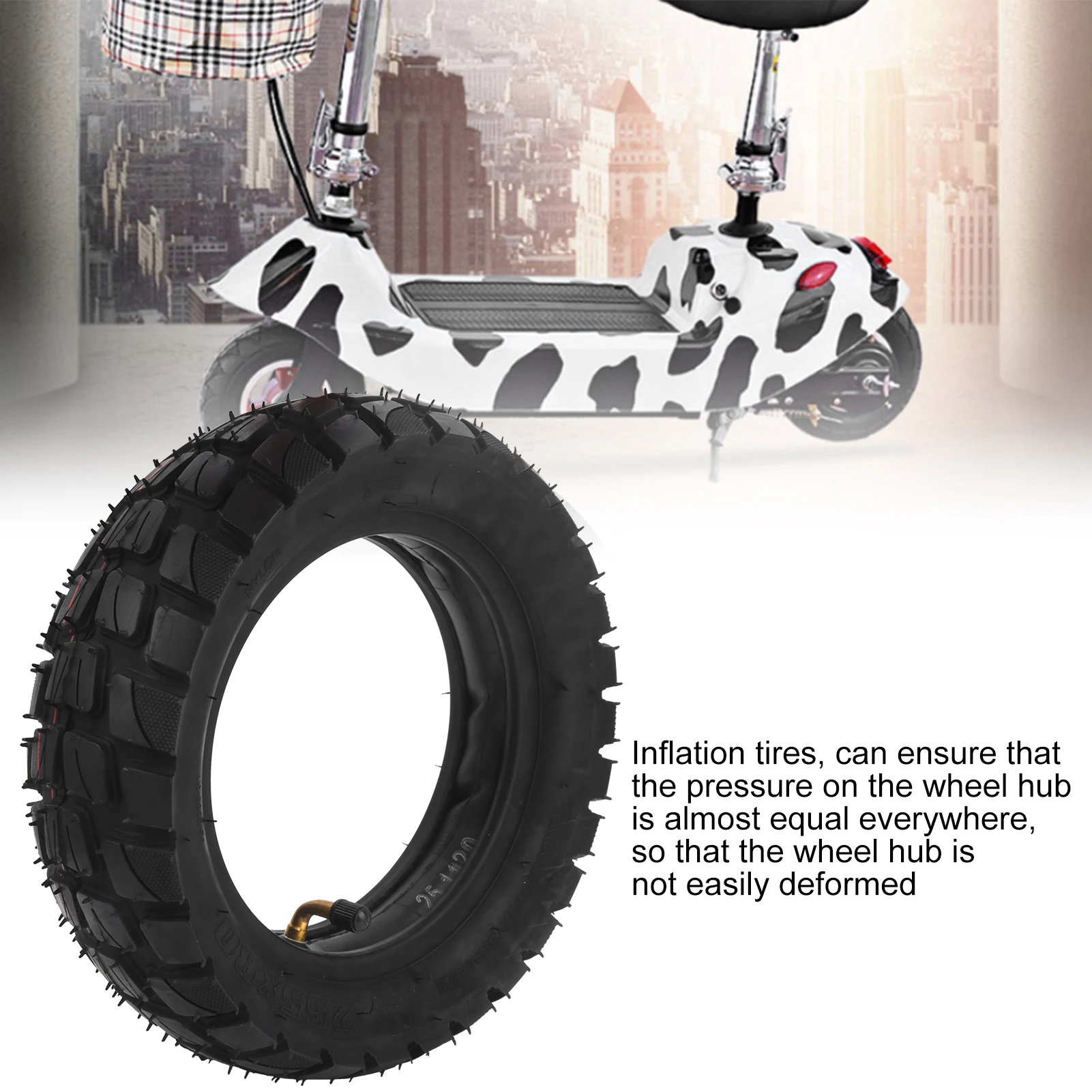 10in Electric Scooter Tire with 10x2.5in Inner Tube Inflatable Rubber Tyre Replacement 255x80 Outer Tube Rubber Tyre 10in Tire