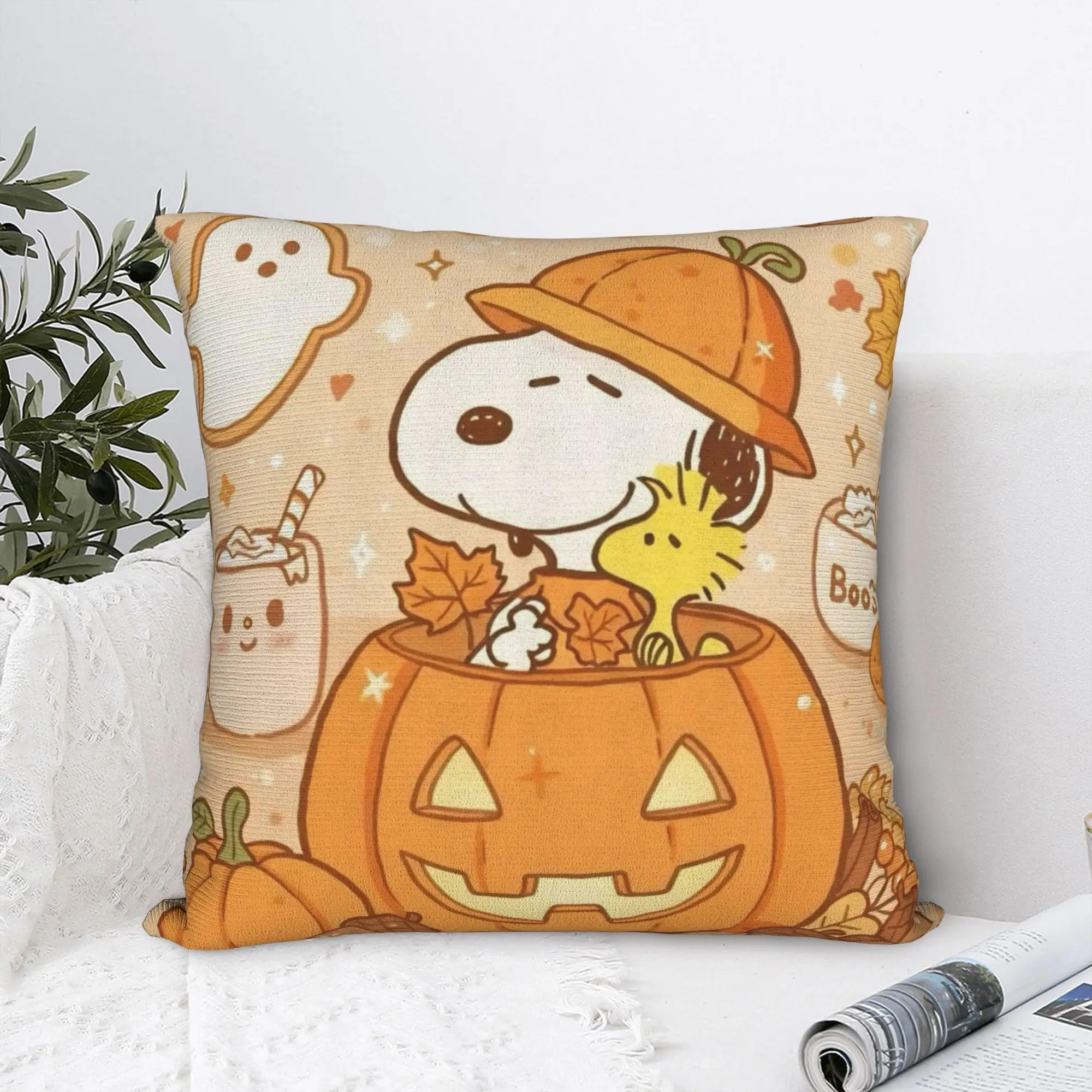 Halloween Snoopys Square Pillow Case Maple Pumpkin Ghost Cushion Covers Customized Zipper Decor Pillowcase for Home 45*45cm