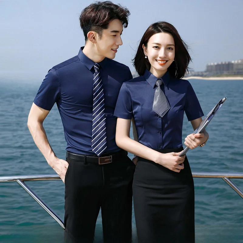 

Pure Color Short Sleeve Shirt Men's White Professional Workwear Business Formal Collar Commute Style Cotton Blend Shirt