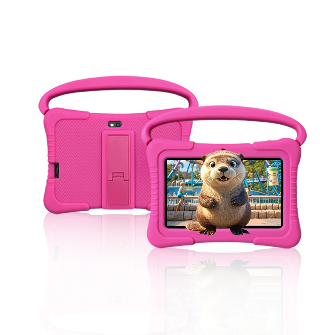 The Latest 7inch Android Tablet Computer, Android Operating System, Equipped with Dual Cameras, Built-In Love Dolls and Other Learning Software, Supports Wifi and Bluetooth, with Anti-Fall Shell, with Parent Control Software, Learning, Education, Entertainment, Best Children Gifts, Blue and Red.