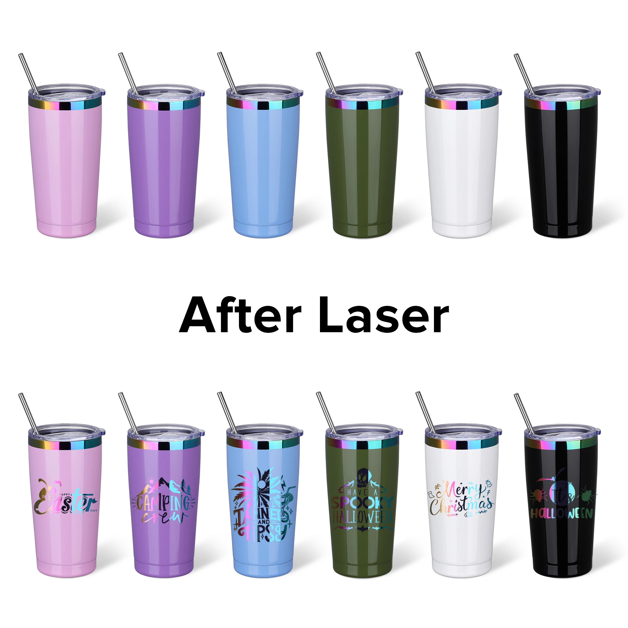 12 Pack 20 oz Stainless Steel Tumblers Bulk, Insulated Travel Cup with Lid, Fit Laser Engraving, Car Cupholder (Assorted Colors) view 5