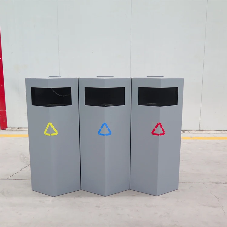 

Общественная металлическая корзина для переработки, уличная мусорная корзина, 3-х отделений, мусорное ведро для общественной зоны, заводское мусорное ведро