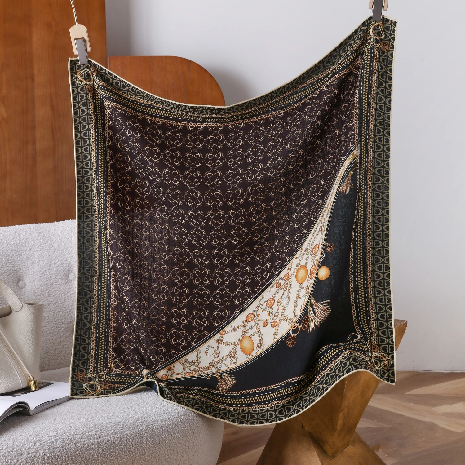 

Двусторонний шарф из смеси шелка и шерсти, кашемировый женский шарф для волос, шарф для женщин, скрученные шали с гербами, квадратный теплый носовой платок