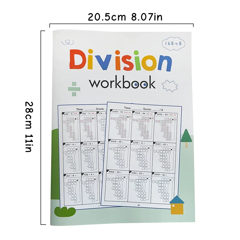 32 Pages Long Division Workbook Math Worksheet Grade 4-6 Daily Timed Math Drills Practice Workbook for Primary School