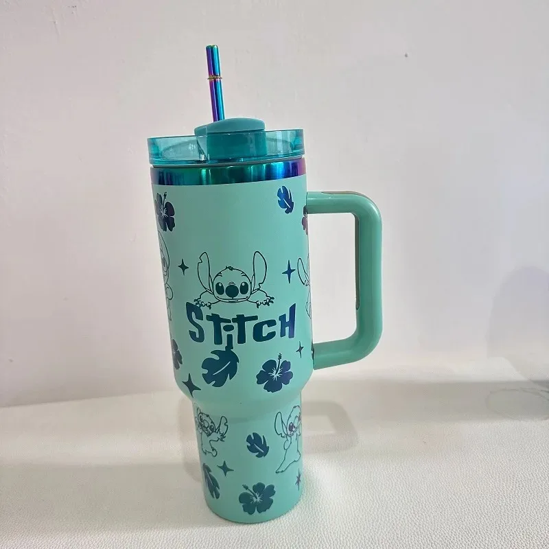 Disney Stitch Thermos Mug 40oz Large Capacity Vacuum Insulated Tumbler Mickey Stainless Steel Straw Bottle Portable Thermal Cup