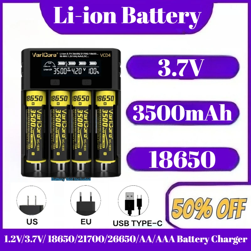 

18650 3.7V 3500mAh Li-ion Battery 1.2V/3.7V/ 18650/21700/26650/AA/AAA Battery Charger