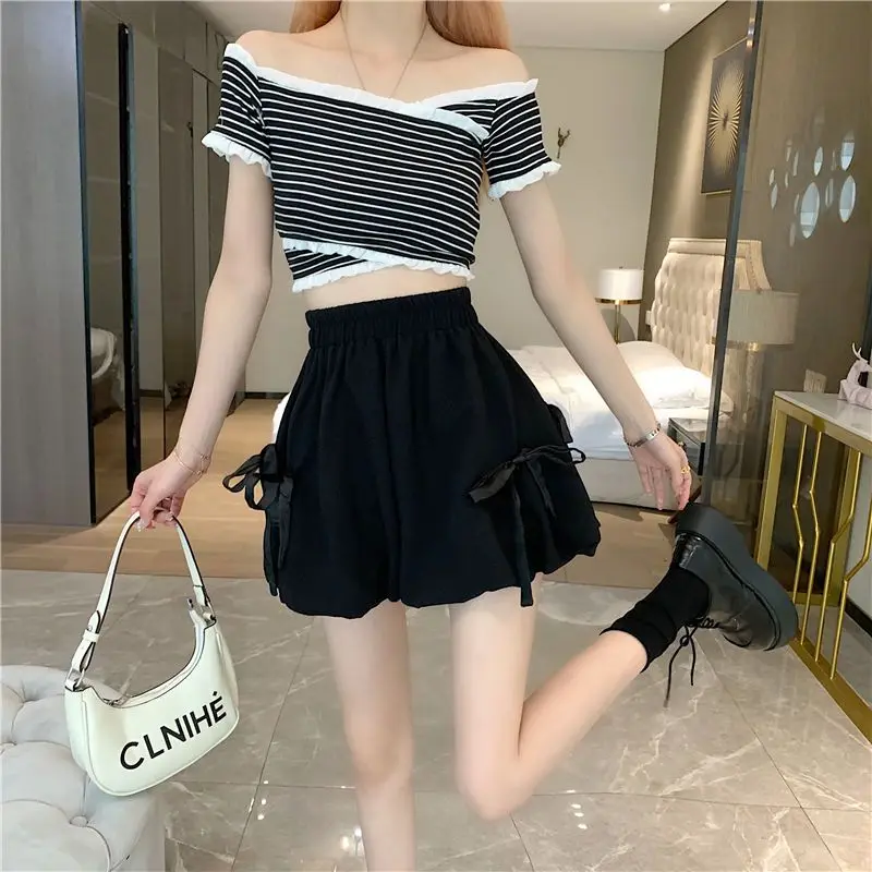 Black White Puffy Lantern Shorts Women Summer High Waist Shorts Y2k Streetwear Casual A-line Student Youth Ladies Fashion New