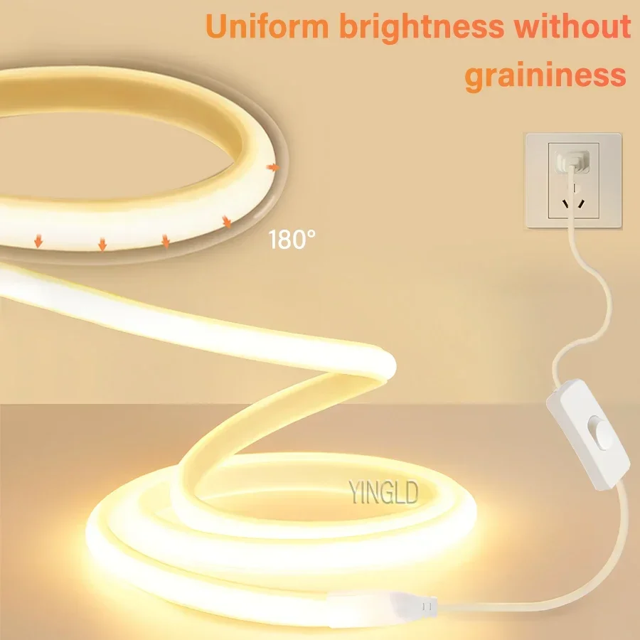 Imagem -02 - Impermeável Cob Led Strip Light High Bright Switch Dimmable Fita Neon Flexível Iluminação do Armário de Cozinha Jardim 220v 110v Ra90