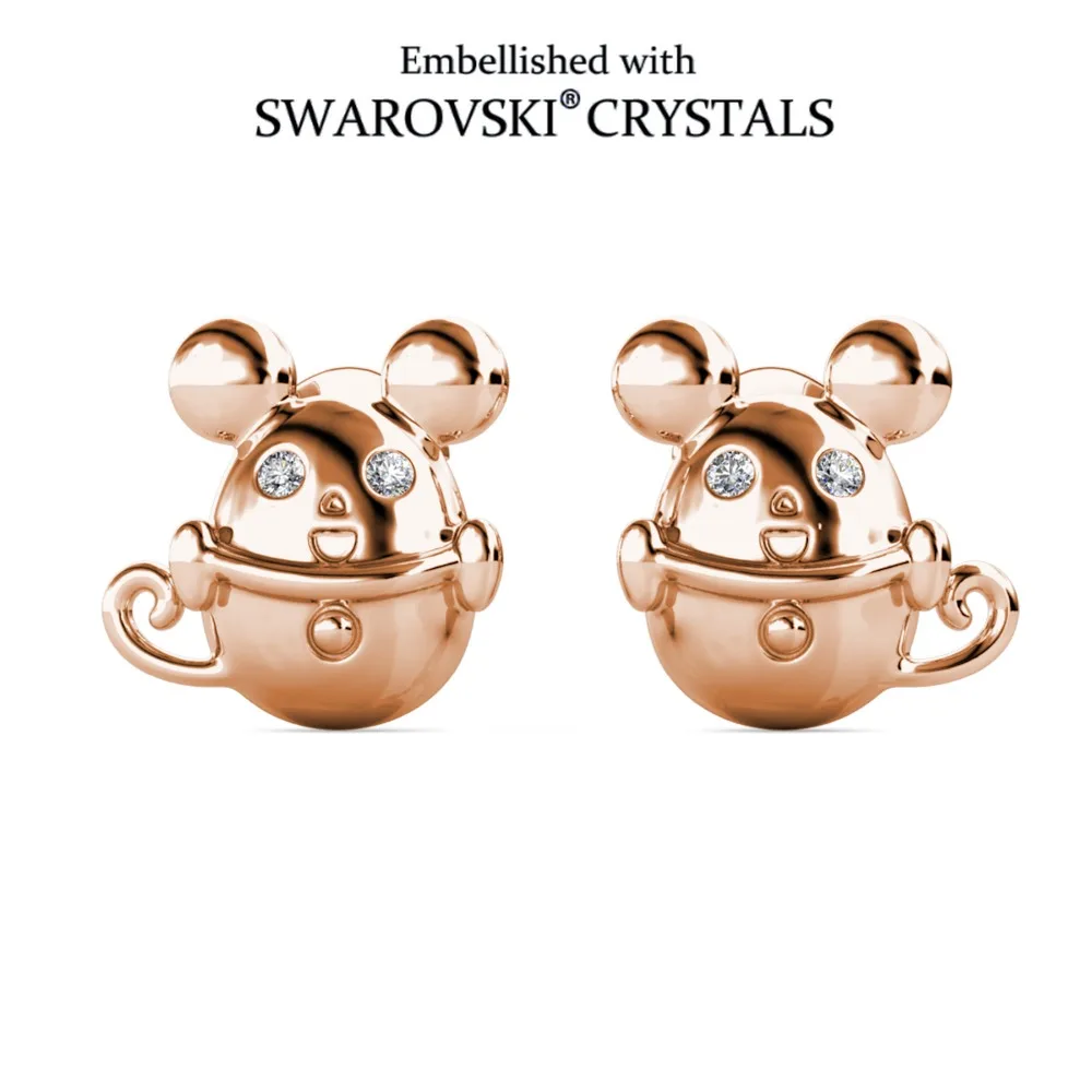 Pendientes Daisini con diseño de animal PEQUEÑO, pendientes de ratón chapados en oro rosa de 18 quilates, joyería elegante para mujer, regalo con incrustaciones de cristal Swarovski